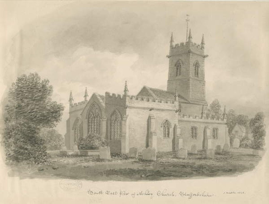 Detail of Ashley Church: sepia drawing, 1843 by John Buckler