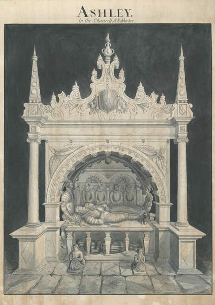 Detail of Ashley Church - Ashley Tomb : pen and wash drawing, nd [?19th cent] by John Robert Fernyhough