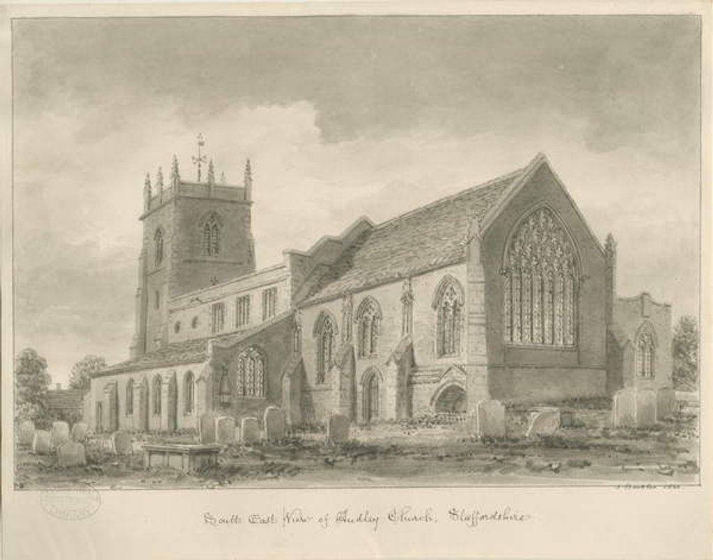 Detail of Audley Church: sepia drawing, 1840 by John Buckler