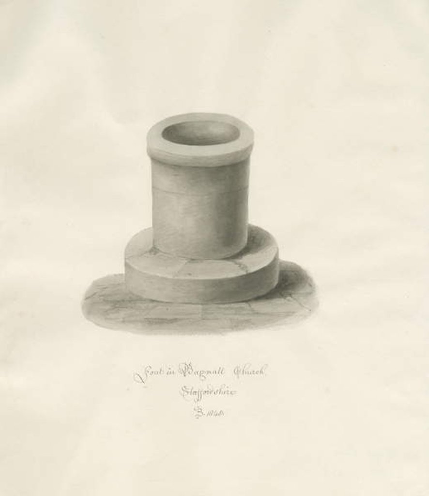 Detail of Font in Bagnall Church by John Buckler