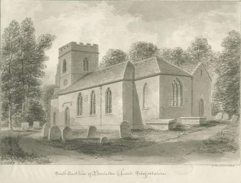 Detail of Barlaston Church: sepia drawing, 1844 by John Buckler