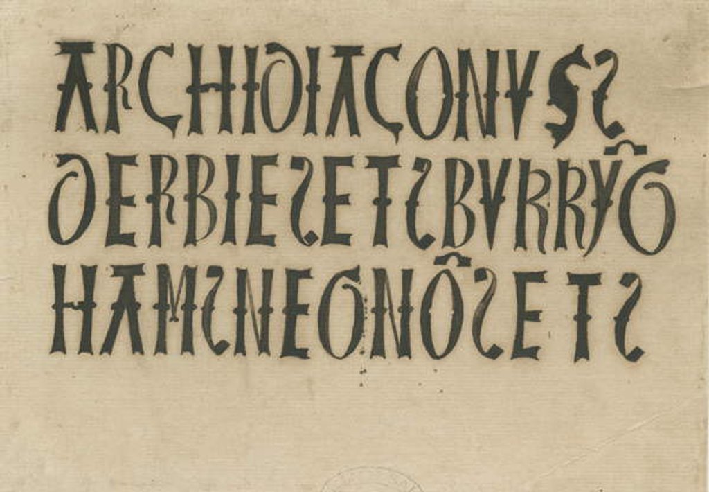 Detail of Barton under Needwood Church - inscriptions: ink facsimile, nd [?18th cent] by School English
