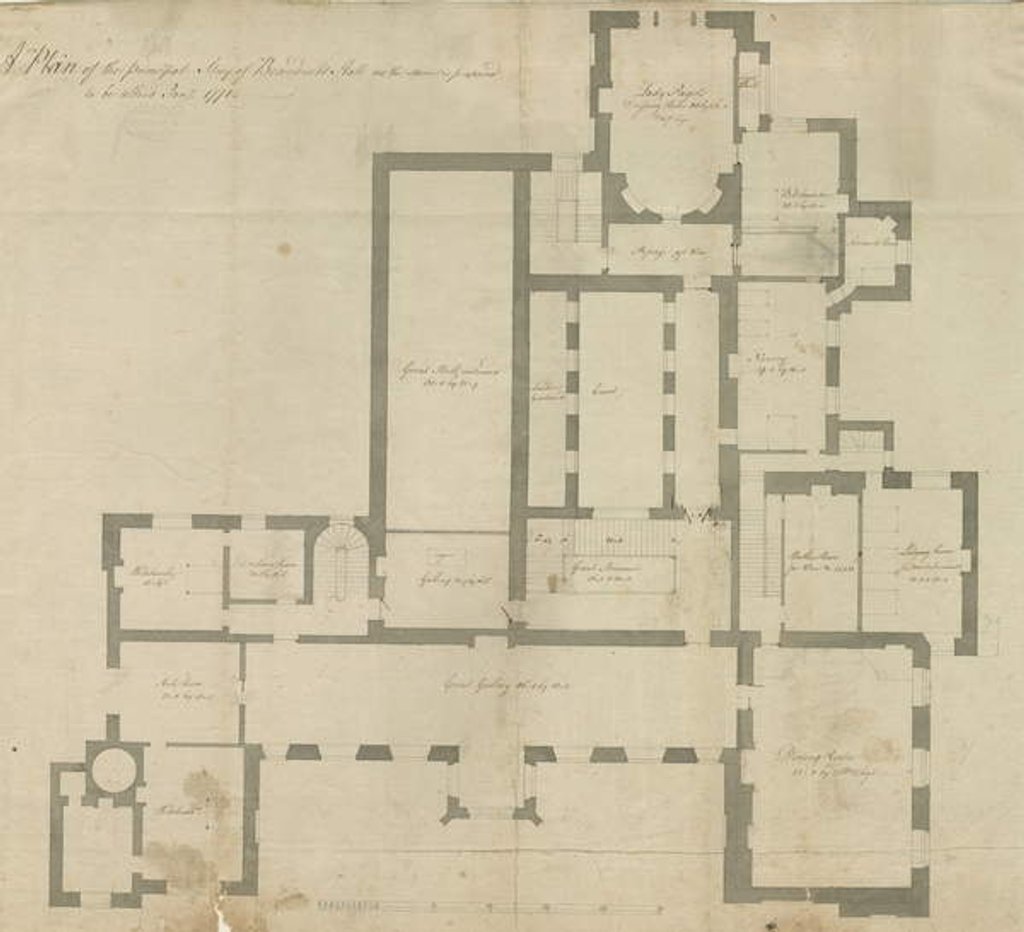 Detail of Interior of Beaudesert Hall and Park: pen drawing, 1771 by School English