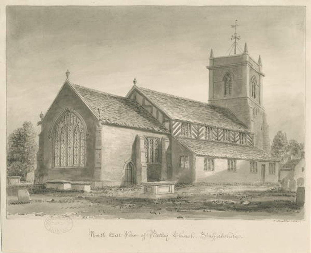 Detail of Betley Church: sepia drawing, 1840 by John Buckler