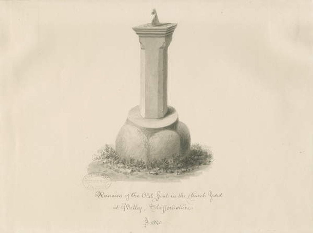Detail of Font at Betley Church: sepia drawing, 1840 by John Buckler