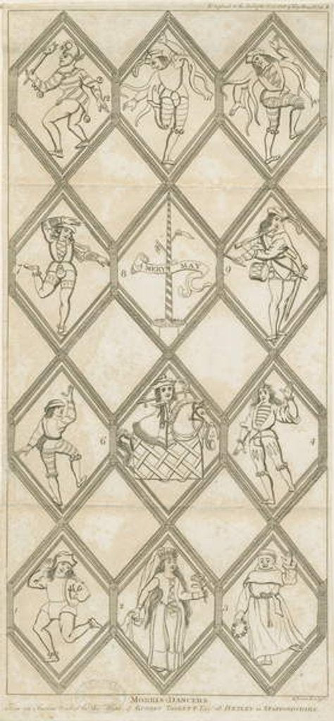 Detail of Betley Glass Window - Morris Dancers: engraving, nd [?18th cent] by I Jones