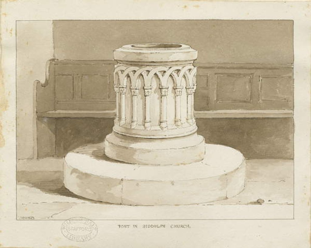 Detail of Font at Biddulph Church by Thomas Peploe Wood