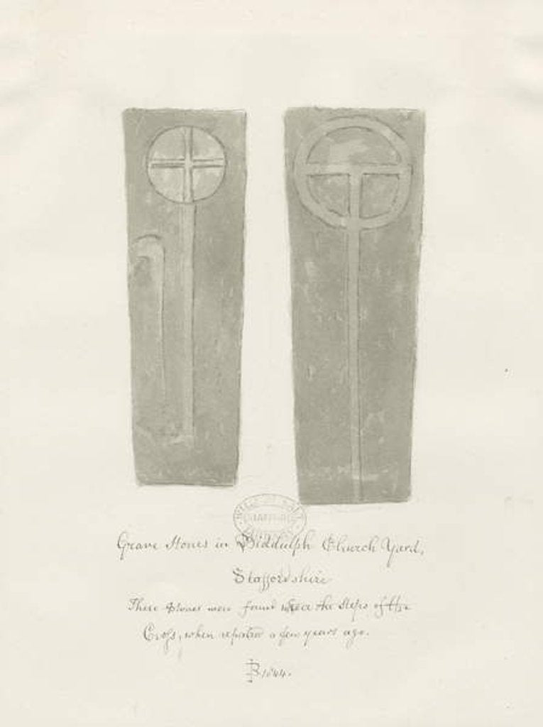 Detail of Grave stones in Biddulph Churchyard: sepia drawing, 1844 by John Buckler