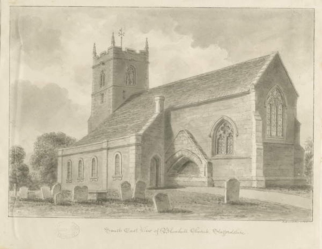 Detail of Blymhill Church: sepia drawing, 1842 by John Buckler