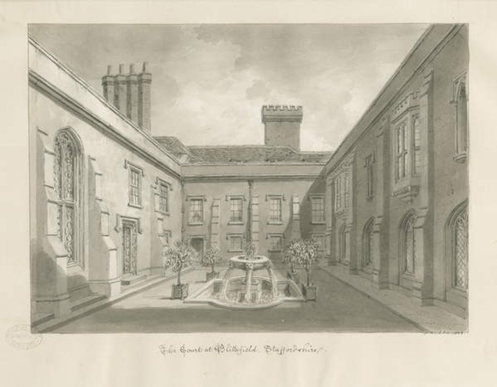 Detail of Blithfield Hall - Courtyard: sepia drawing, 1823 by John Buckler