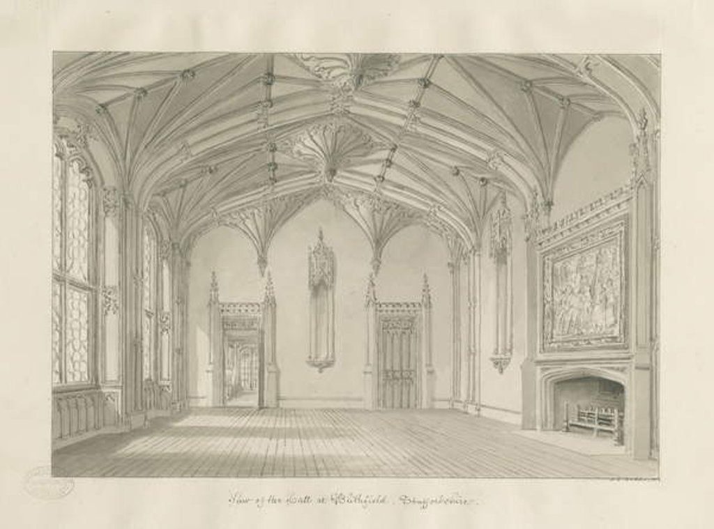 Detail of Interior of Blithfield Hall: sepia drawing, 1823 by John Chessell Buckler