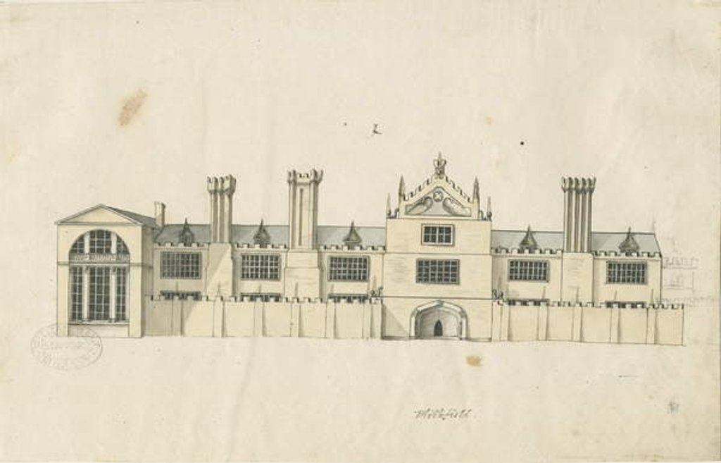 Detail of Blithfield Hall: tinted pen drawing, nd [18th cent] by Stebbing Shaw