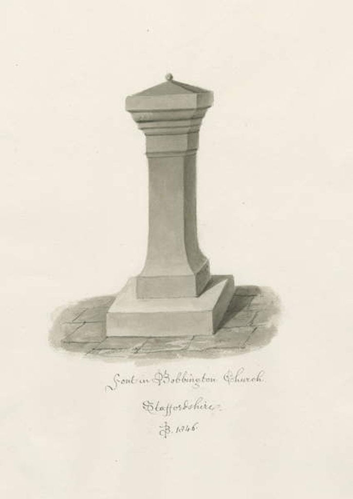 Detail of Font in Bobbington Church: sepia drawing, 1846 by John Buckler