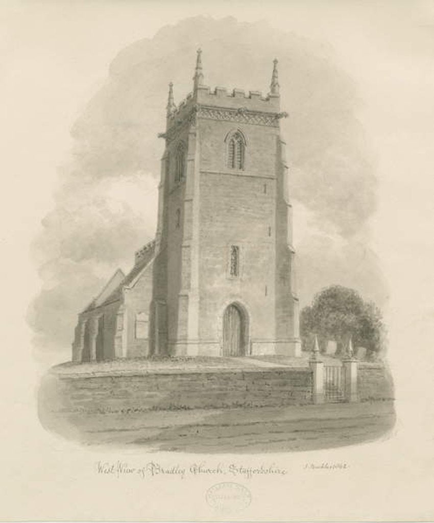 Detail of Bradley Church: sepia drawing, 1842 by John Buckler