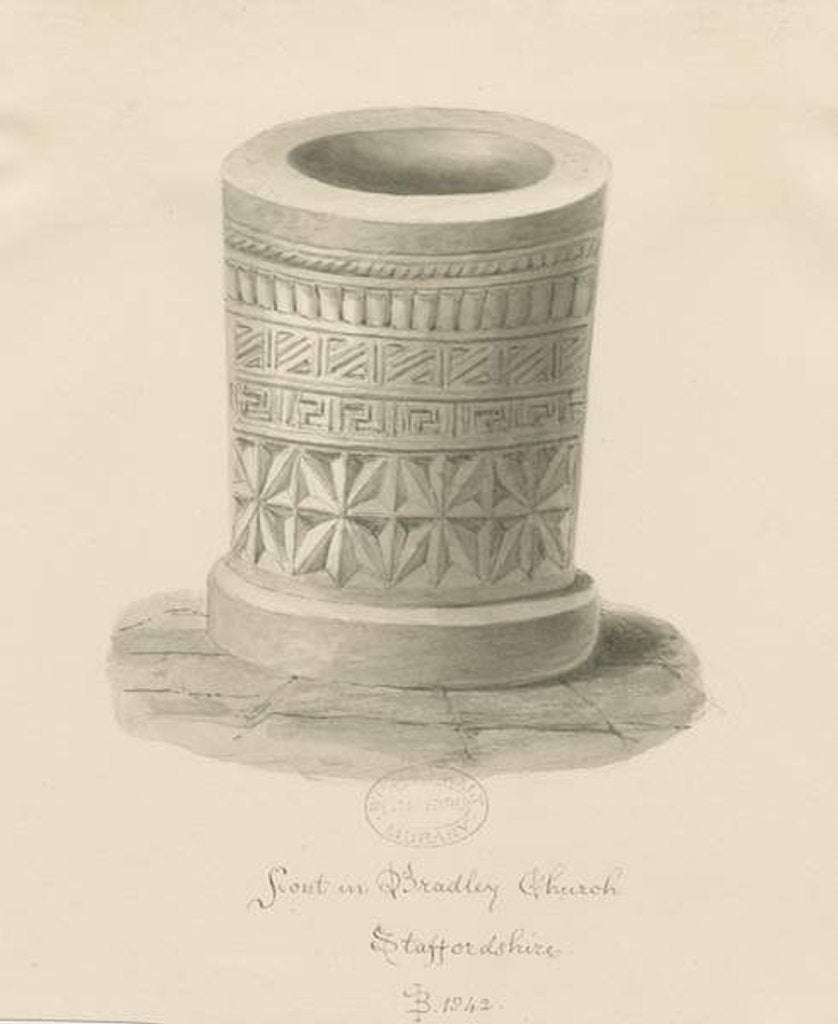 Detail of Font in Bradley Church by John Buckler
