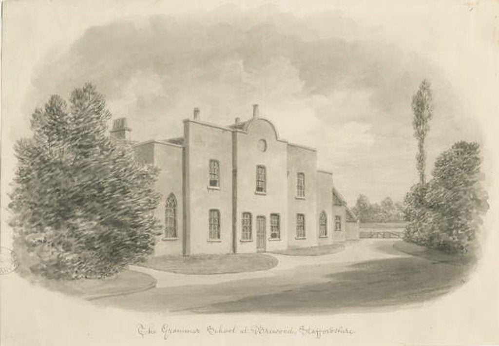 Detail of Brewood Grammar School: sepia drawing, nd [c 1842] by John Buckler