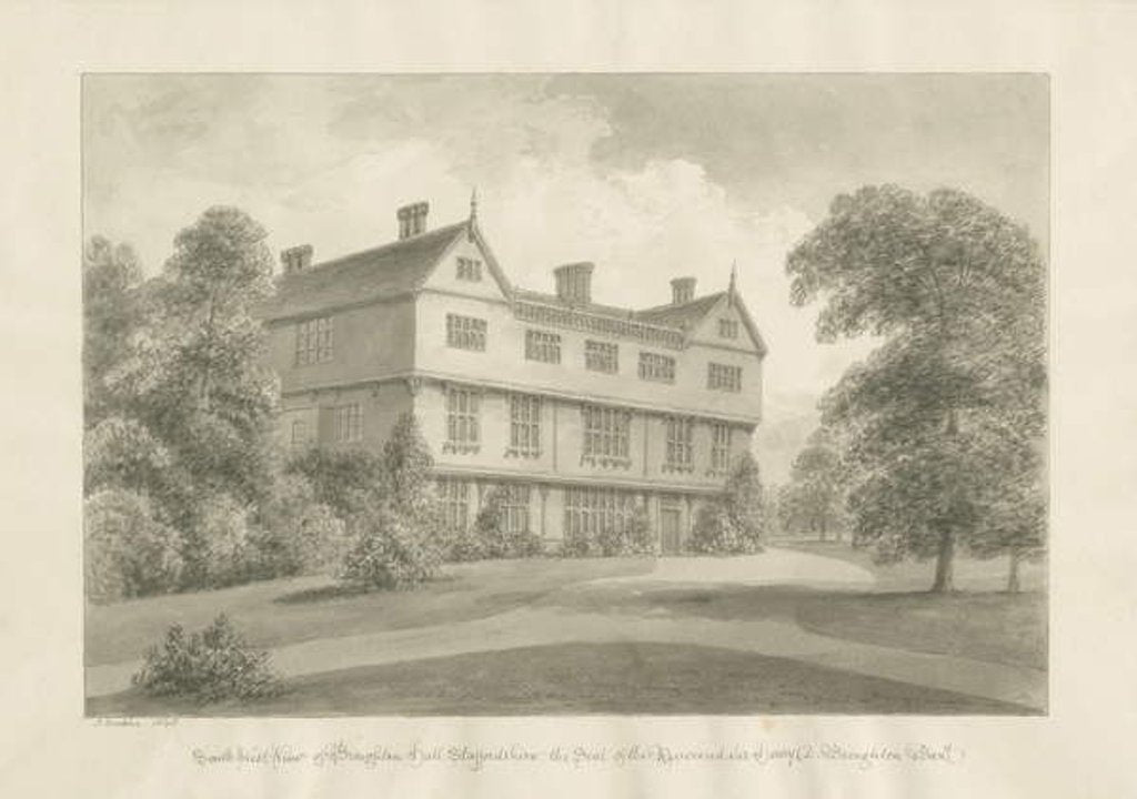 Detail of Broughton Hall: sepia drawing, 1848 by John Buckler