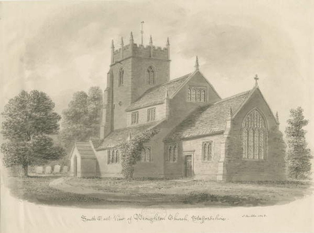 Detail of Broughton Church: sepia drawing, 1843 by John Buckler