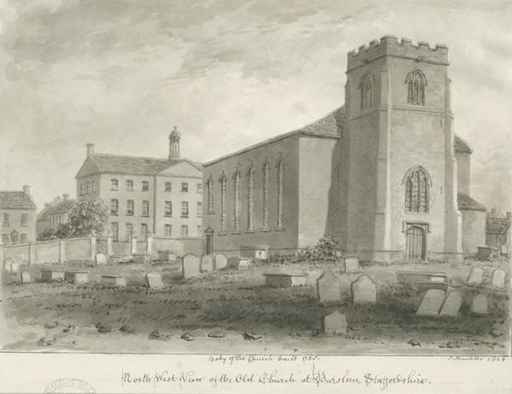 Detail of Burslem - St. John's Church: sepia drawing, 1844 by John Buckler