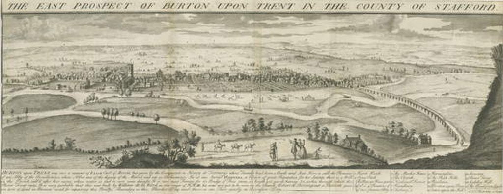 Detail of Burton-upon-Trent Bridge and Town: engraving, nd [1696-1779] by Samuel Buck