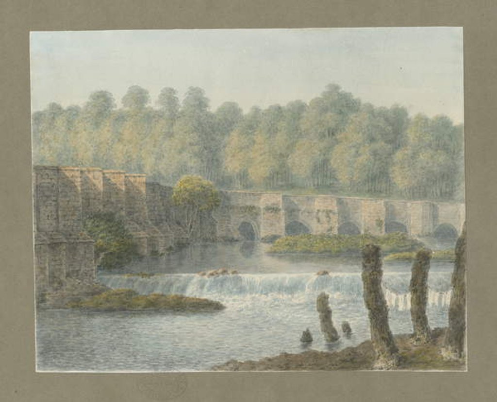 Detail of Burton-upon-Trent Bridge and Town: water colour painting, nd [?18th cent] by John Buckler