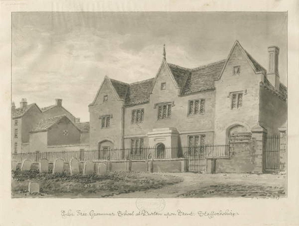 Detail of Burton-upon-Trent - Grammar School: sepia drawing, 1839 by John Buckler