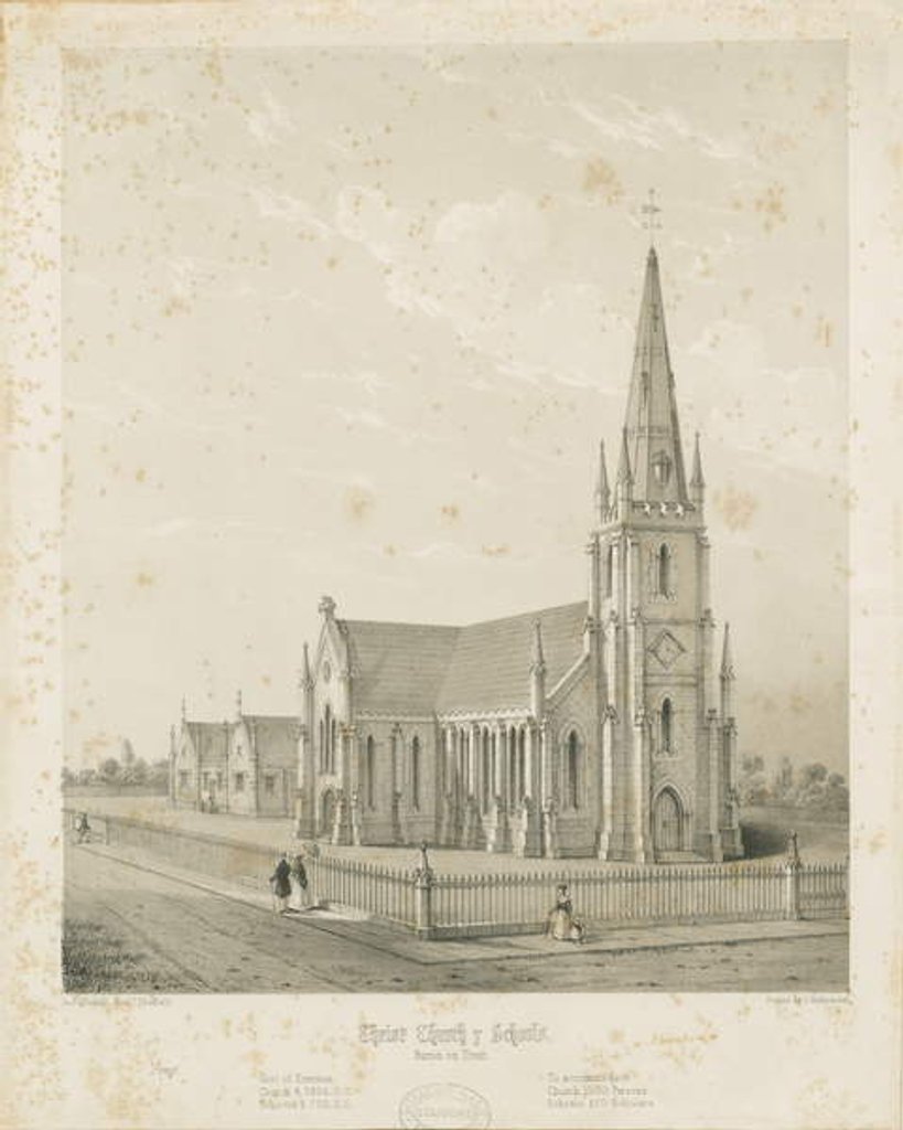 Detail of Burton-upon-Trent - Christ Church and Schools: engraving, nd [1789-1850] by Charles Joseph Hullmandel
