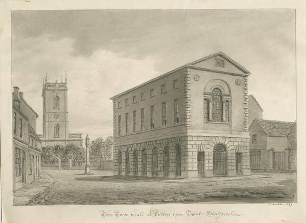 Detail of Burton-upon-Trent - Town Hall: sepia drawing, 1839 by John Buckler