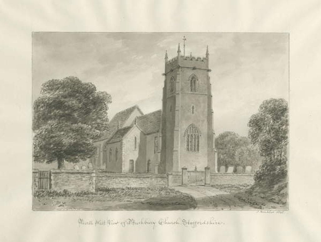 Detail of Bushbury Church: sepia drawing, 1845 by John Buckler