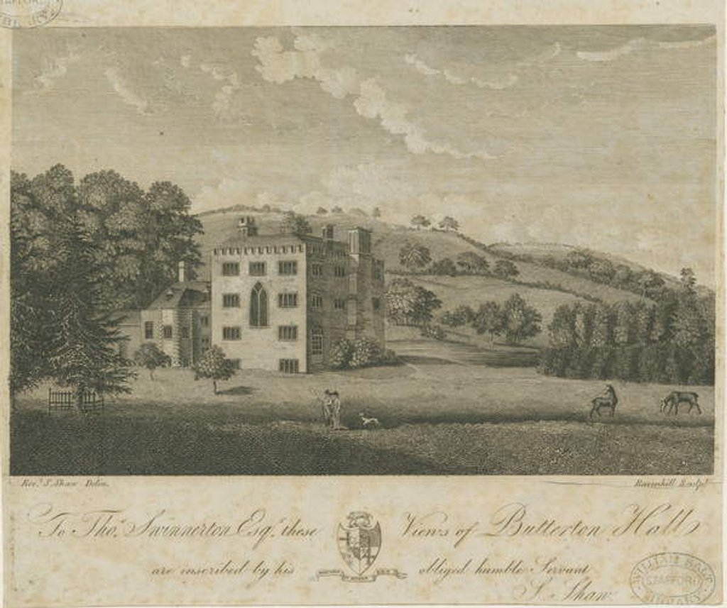 Detail of Butterton Hall: engraving by Stebbing Shaw