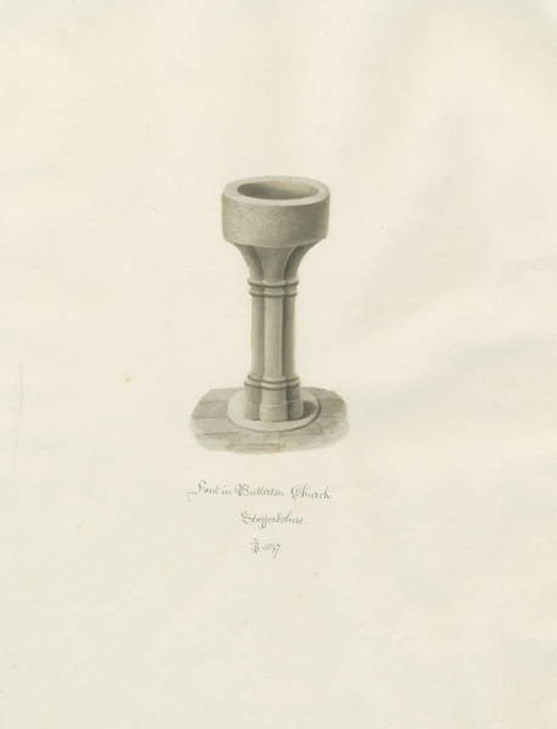 Detail of Font in Butterton Church by John Buckler