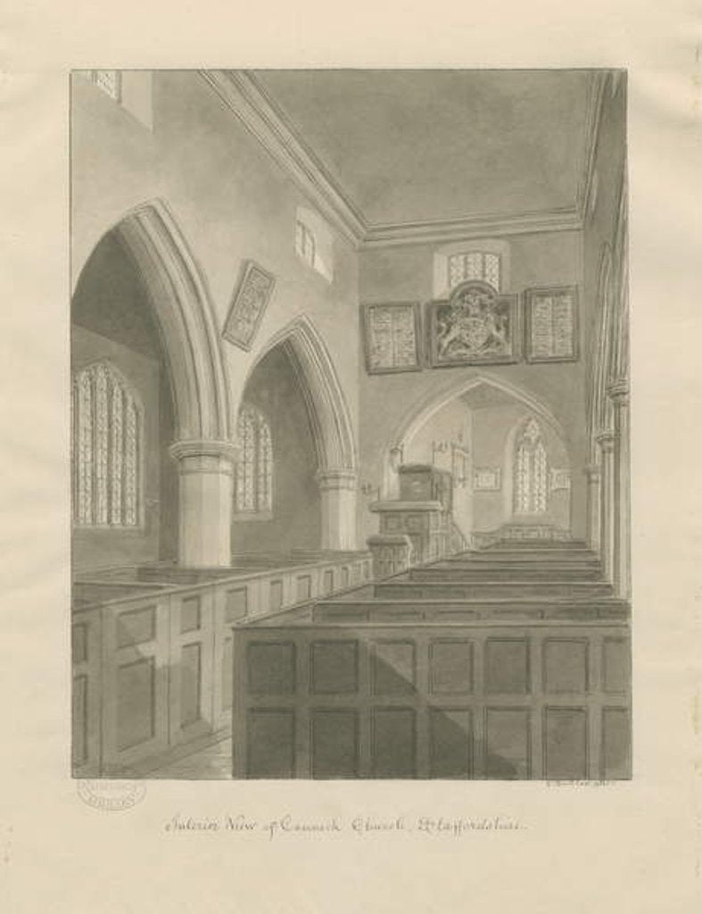 Detail of Interior of Cannock Church: sepia drawing, 1841 by John Buckler