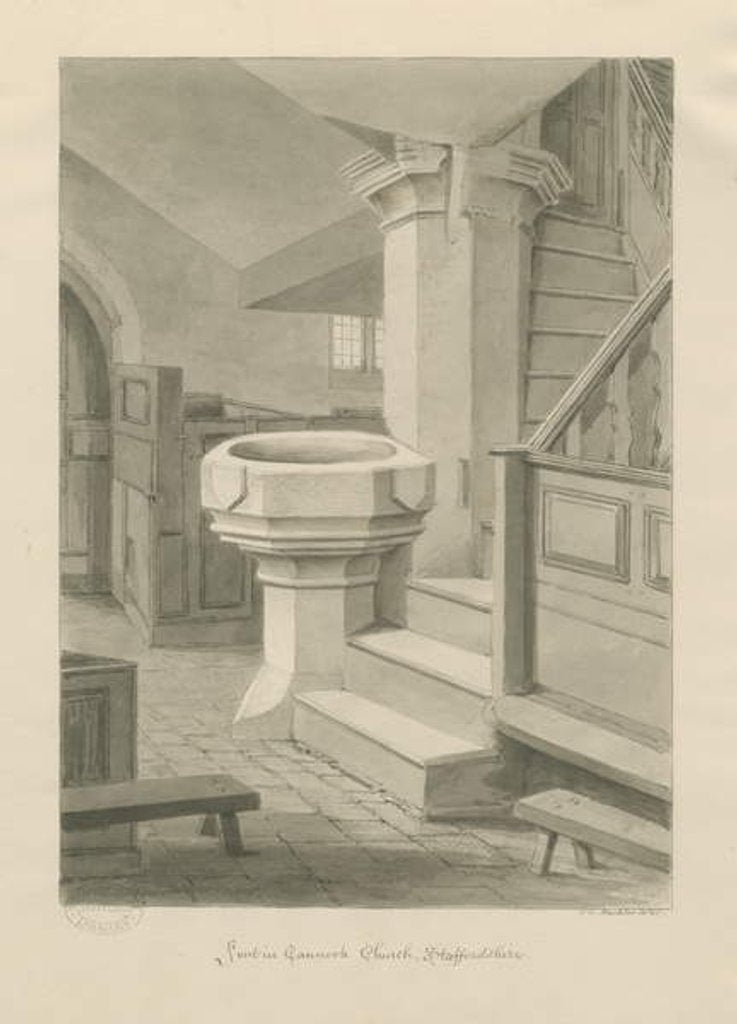 Detail of Font in Cannock Church by John Chessell Buckler