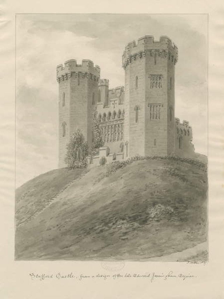 Detail of Castle Church - Stafford Castle: sepia drawing, 1837 by John Buckler