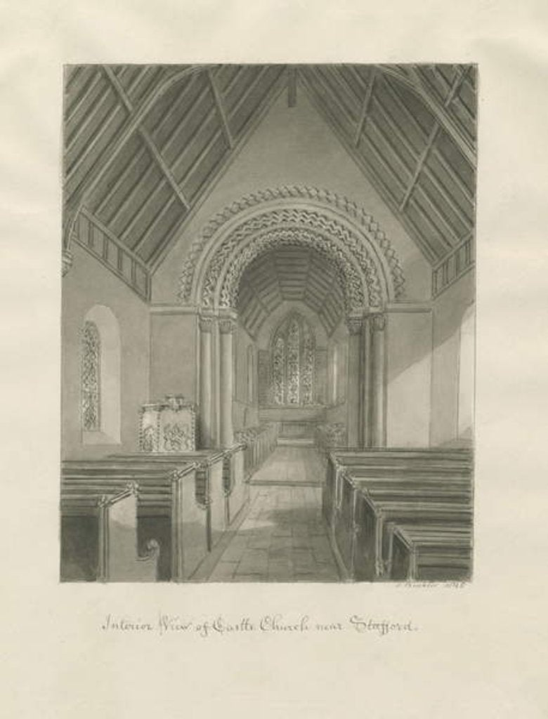 Detail of Castle Church - Interior of Church: sepia drawing, 1845 by John Buckler