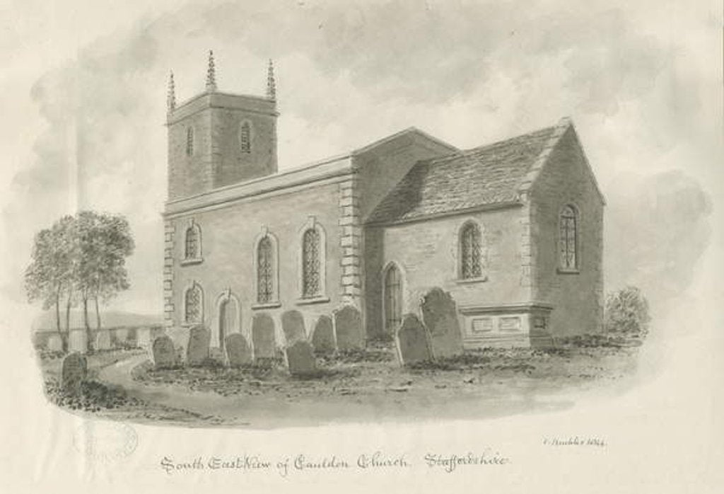 Detail of Cauldon Church: sepia drawing, 1844 by John Buckler