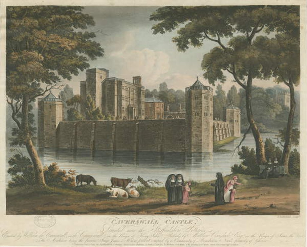 Detail of Caverswall Castle: coloured aquatint engraving, 1 Feb 1817 by Thomas Sutherland