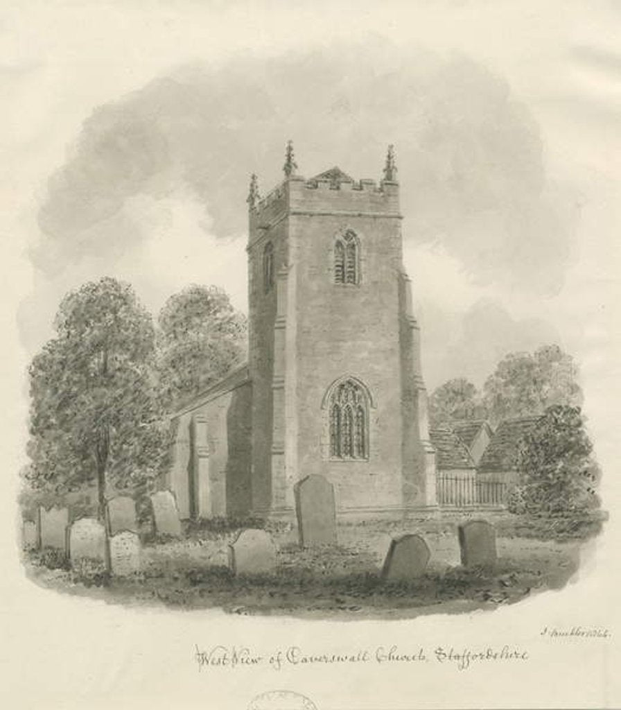 Detail of Caverswall Church: sepia drawing, 1844 by John Buckler