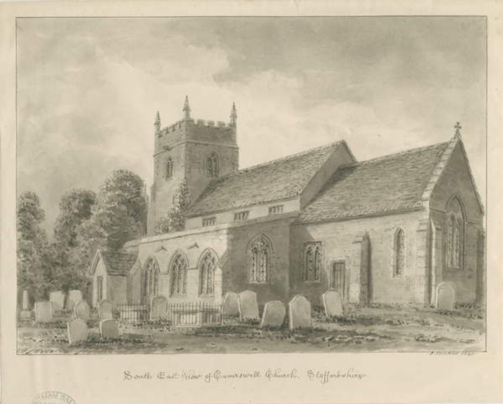 Detail of Caverswall Church: sepia drawing, 1844 by John Buckler