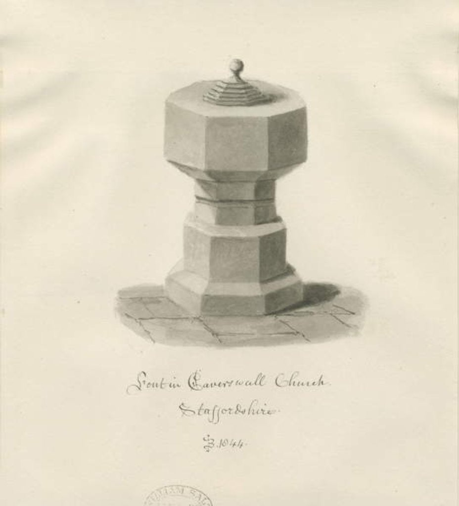 Detail of Font in Caverswall Church by John Buckler