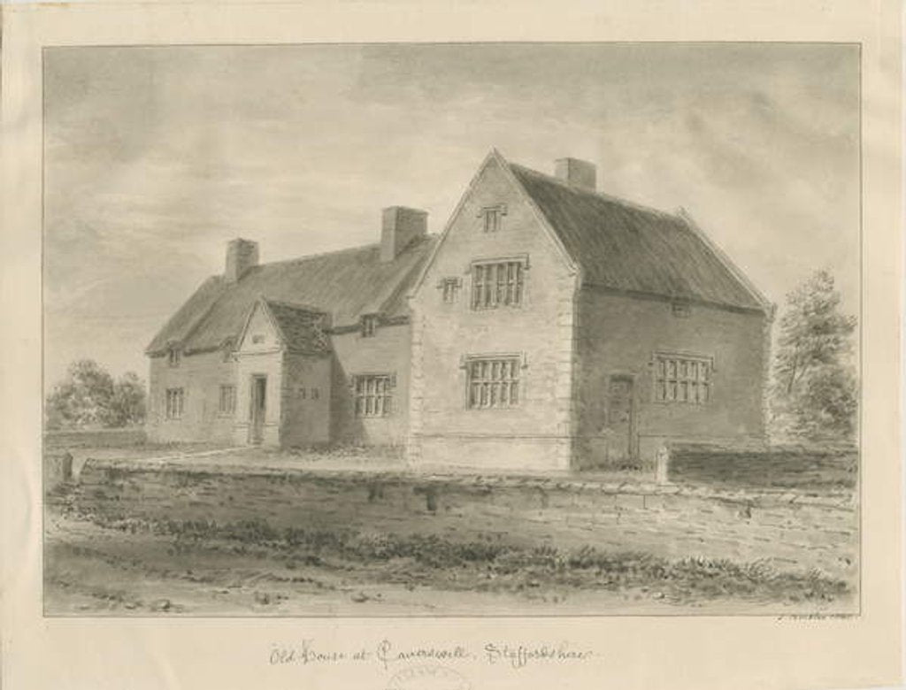 Detail of Caverswall Village - Old Houses: sepia drawing, 1840 by John Buckler