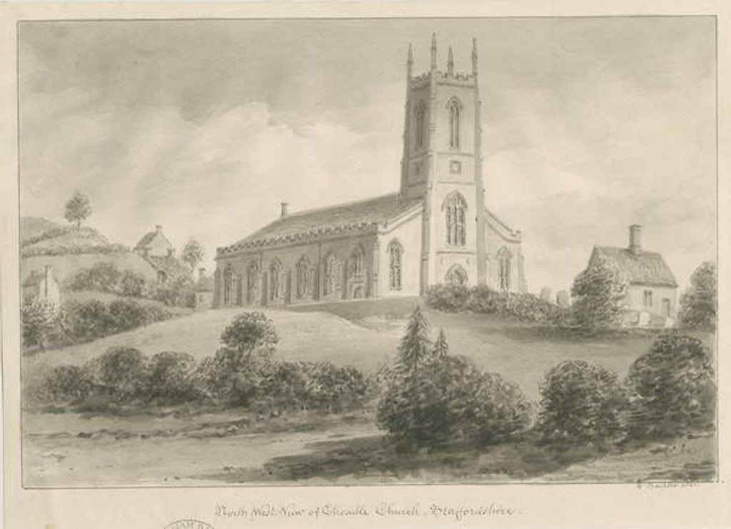 Detail of Cheadle Church: sepia drawing, 1841 by George Buckler