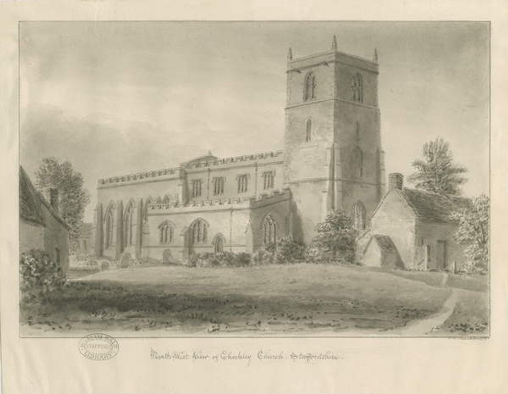 Detail of Checkley Church: sepia drawing, 1841 by John Chessell Buckler