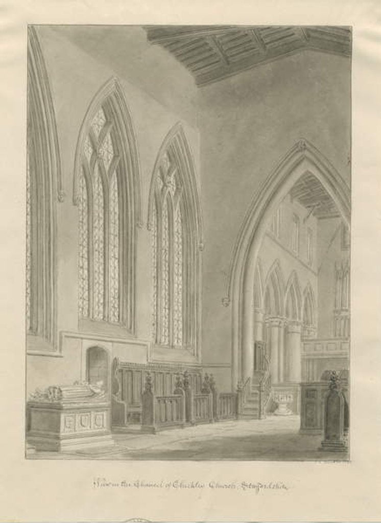 Detail of Interior of Checkley Church: sepia drawing, 1841 by John Chessell Buckler