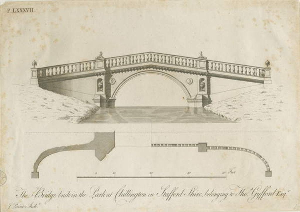 Detail of Chillington Park - Bridge: engraving by James Paine