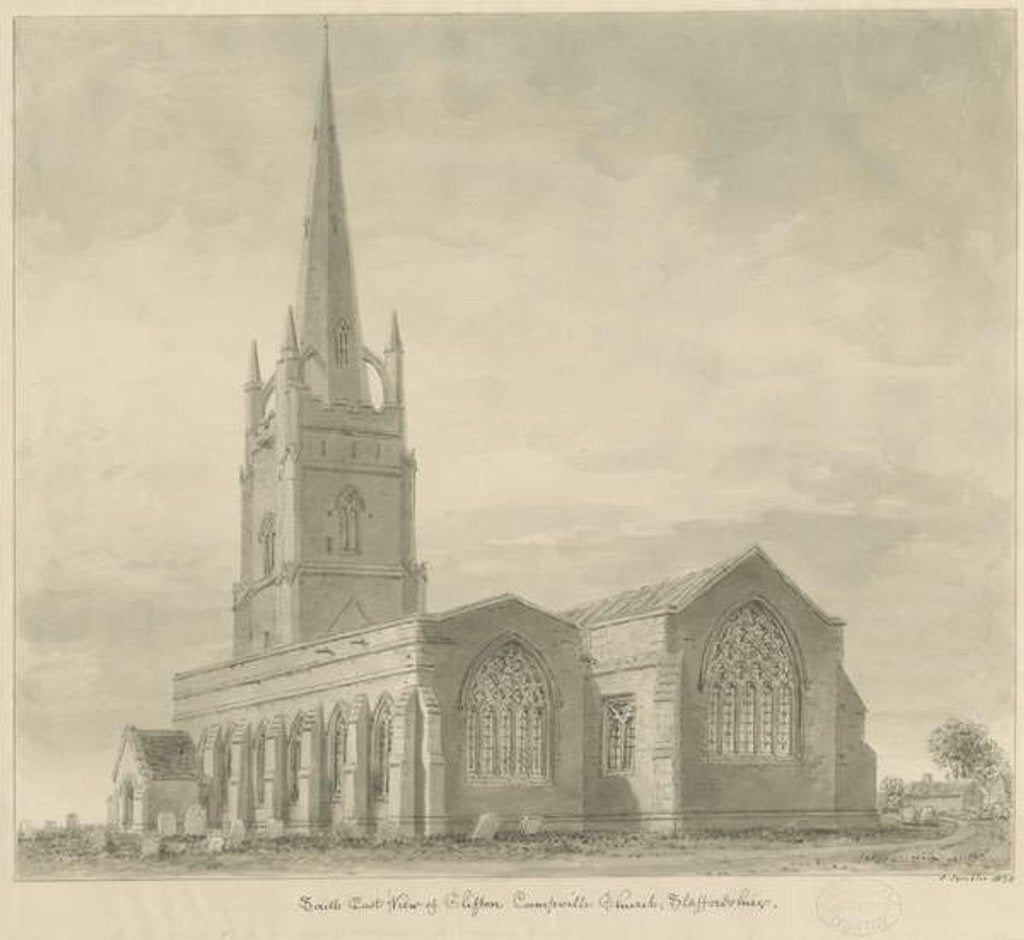 Detail of Clifton Campville Church: sepia drawing, 1838 by John Buckler