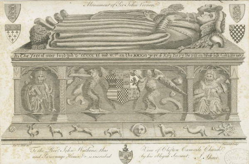 Detail of Clifton Campville Church - Vernon Monument: engraving by Stebbing Shaw