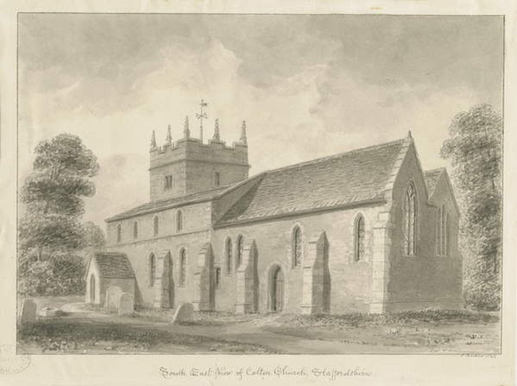 Detail of Colton Church: sepia drawing, 1842 by John Buckler