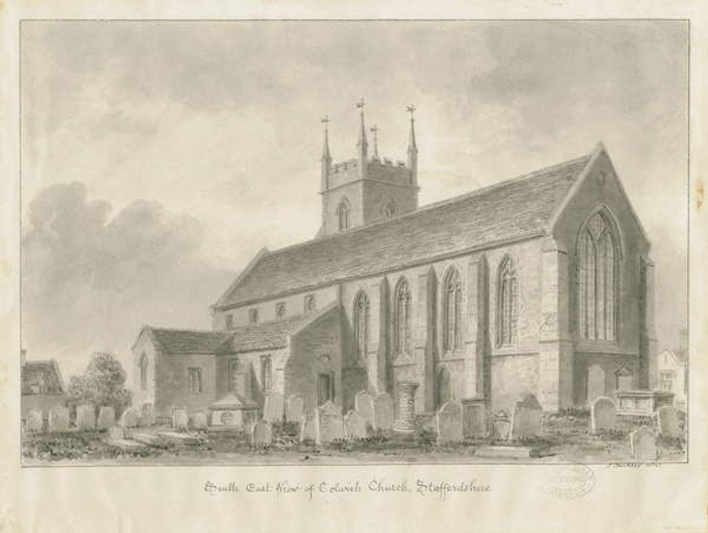 Detail of Colwich Church: sepia drawing, 1841 by John Buckler
