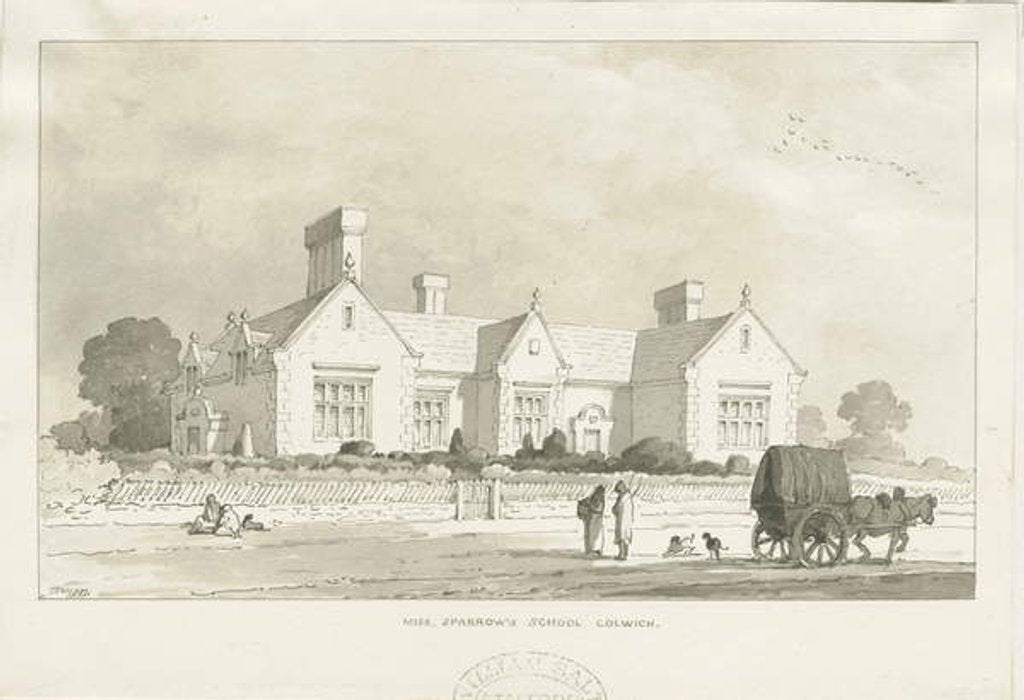 Detail of Colwich - 'Miss Sparrow's School' : sepia drawing, 1837 by Thomas Peploe Wood